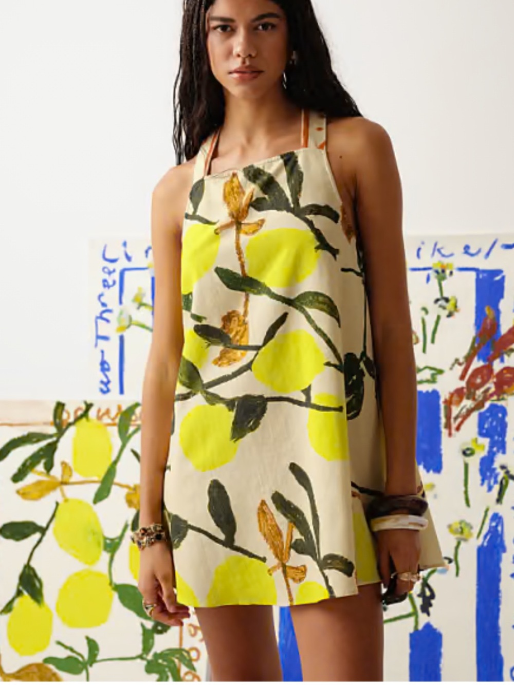 Topshop Lemon Print Mini Dress - Cream & Yellow